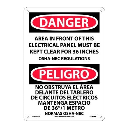 National Marker Co Bilingual Plastic Sign - Danger Area In Front Of This Electrical Panel Clear ESD225RB
